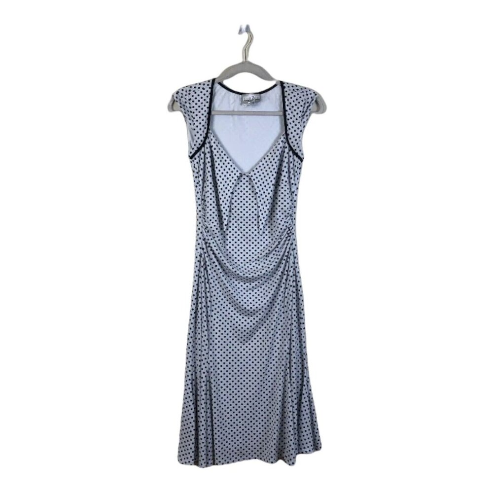 Joseph Ribkoff 6 Dress Ruched V Neck Rockabilly Cap Sleeve Polka Dot